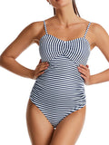 Momnfancy Striped Ruffle Condole Belt One-Piece Bikini Maternity Swimwear