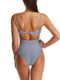 Momnfancy Striped Ruffle Condole Belt One-Piece Bikini Maternity Swimwear