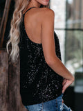 Momnfancy Patchwork Halter Sequin Plunging Neckline Sleeveless Maternity Vest