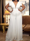 Momnfancy Solid Color Pleated Grenadine Baby Shower Maternity Wide Leg Jumpsuit