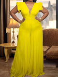 Momnfancy Solid Color Pleated Grenadine Baby Shower Maternity Wide Leg Jumpsuit