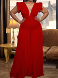 Momnfancy Solid Color Pleated Grenadine Baby Shower Maternity Wide Leg Jumpsuit