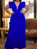 Momnfancy Solid Color Pleated Grenadine Baby Shower Maternity Wide Leg Jumpsuit