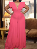 Momnfancy Solid Color Pleated Grenadine Baby Shower Maternity Wide Leg Jumpsuit
