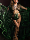Momnfancy Green Fur Feather Tulle Photoshoot Robe Maternity Maxi Dress
