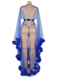 Momnfancy Blue Fur Feather Tulle Photoshoot Robe Maternity Maxi Dress