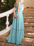Momnfancy Lace Ruffle Backless V-Neck Elegant Wedding Maternity Maxi Dress