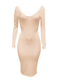 Momnfancy Off Shoulder Knit Babyshower Fitted V-neck Bodycon Pregnant Maternity Maxi Sweater Dress