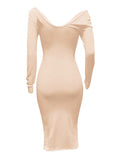 Momnfancy Off Shoulder Knit Babyshower Fitted V-neck Bodycon Pregnant Maternity Maxi Sweater Dress