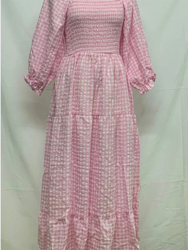 Momnfancy Plaid Linen Cotton Baby Shower Plus Size Maternity Midi Dress