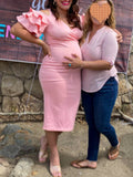 Momnfancy Off Shoulder Ruffle Bodycon Babyshower Maternity Midi Dress