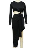 Momnfancy Solid Color Side Slit Belt Bare Waist Baby Shower Bodycon Maternity Elegant Midi Dress