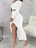 Momnfancy Solid Color Side Slit Belt Bare Waist Baby Shower Bodycon Maternity Elegant Midi Dress
