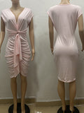 Momnfancy Solid Color Ruched Belt Bodycon Baby shower Plus Maternity Elegant Midi Dress