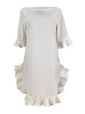 Momnfancy Ruffle Round Neck Elbow Sleeve Cute Maternity Mini Dress
