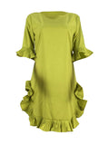 Momnfancy Ruffle Round Neck Elbow Sleeve Cute Maternity Mini Dress