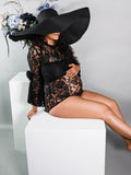 Momnfancy Lace See-through Babyshower Photography Maternity Bodysuit