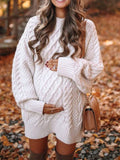 Momnfancy White Knitting Streetwear Mini Maternity Sweater Dress