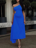 Momnfancy One Shoulder Cut Out Pleated Sleeveless Babyshower Maternity Maxi Dress