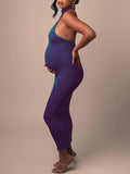 Momnfancy Halter Neck Backless Bodycon Sleeveless Babyshower Maternity Maxi Dress