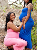 Momnfancy Blue Bandeau Off Shoulder Bodycon Gender Reveal Baby Shower Cute Maternity Maxi Dress