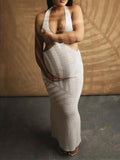 Momnfancy White Off Shoulder Knit Coverup Dress Mesh Bodycon Beach Hollow Cut Out Maternity Maxi Dress