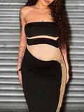 Momnfancy Black Bandeau Off Shoulder Backless Mesh Splicing Bodycon Chic Going Out Maternity Maxi Dress