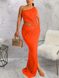 Momnfancy Irregular Cut Out One Shoulder Side Slit Bodycon Evening Gown Elegant Maternity Photoshoot Baby Shower Maxi Dress