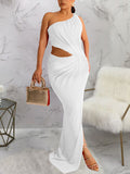 Momnfancy Irregular Cut Out One Shoulder Side Slit Bodycon Evening Gown Elegant Maternity Photoshoot Baby Shower Maxi Dress