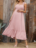 Momnfancy Pink Ruffle Back Bow Big Swing Elegant Gender Reveal Girl Baby Maternity Maxi Dress