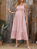 Momnfancy Pink Ruffle Back Bow Big Swing Elegant Gender Reveal Girl Baby Maternity Maxi Dress