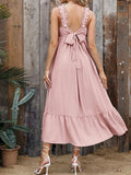 Momnfancy Pink Ruffle Back Bow Big Swing Elegant Gender Reveal Girl Baby Maternity Maxi Dress