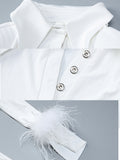 Momnfancy White Feather Single Breasted Polo V-Neck Flare Sleeve Bodycon Elegant Mermaid Baby Shower Maternity Maxi Dress