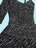 Momnfancy Black Off Shoulder Mesh Rhinestone Glitter Sparkly Side Slit Irregular Party Gown Baby Shower Maternity Maxi Dress