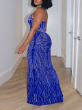 Momnfancy Mesh Off Shoulder Rhinestone Bodycon Mermaid Evening Gown Plus Size Baby Shower Maternity Maxi Dress