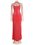 Momnfancy Mesh Off Shoulder Rhinestone Bodycon Mermaid Evening Gown Plus Size Baby Shower Maternity Maxi Dress