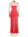 Momnfancy Mesh Off Shoulder Rhinestone Bodycon Mermaid Evening Gown Plus Size Baby Shower Maternity Maxi Dress