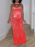 Momnfancy Mesh Off Shoulder Rhinestone Bodycon Mermaid Evening Gown Plus Size Baby Shower Maternity Maxi Dress