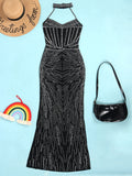 Momnfancy Mesh Off Shoulder Rhinestone Bodycon Mermaid Evening Gown Plus Size Baby Shower Maternity Maxi Dress