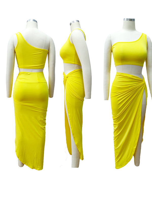 Momnfancy Yellow Off Shoulder Irregular Cascading Ruffle Crop 2-in-1 Photoshoot Maternity Maxi Dress