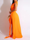 Momnfancy 2-in-1 Ruffle High Side Slit Bottons V-neck Photoshoot Baby Shower Maternity Maxi Dress