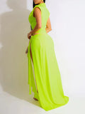 Momnfancy 2-in-1 Ruffle High Side Slit Bottons V-neck Photoshoot Baby Shower Maternity Maxi Dress