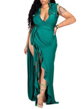 Momnfancy 2-in-1 Ruffle High Side Slit Bottons V-neck Photoshoot Baby Shower Maternity Maxi Dress