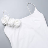 Momnfancy White Flowers Side Slit Ruched Spaghetti Strap U-neck Chic Bodycon Baby Shower Maternity Maxi Dress