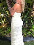 Momnfancy White Two Piece Cut Out Cross Chest Crop Crochet Bandeau Elegant Baby Shower Maternity Maxi Dress