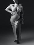 Momnfancy White Side Slit Cross Chest Oblique Shoulder Cutout Elegant Modern Maternity Photoshoot Maxi Dress