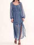 Momnfancy Blue Side Slit Floral Open Back Babyshower Daily Elegant Maxi Maternity Flowers Dress