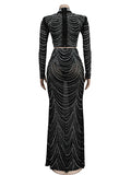 Momnfancy Black Rhinestones Sparkly Mesh Transparent 2-in-1 Photoshoot Party Maternity Maxi Dress