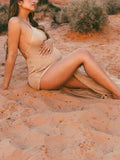 Momnfancy Beige Slits On Both Sides Backless Tie Back Transparent Beach Cover-Ups Maternity Maxi Photoshoot Dress