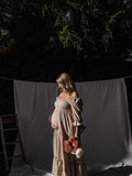 Momnfancy Apricot Flannel Gingham Falbala Ruffle Patchwork Photoshoot Babyshower Maternity Maxi Dress